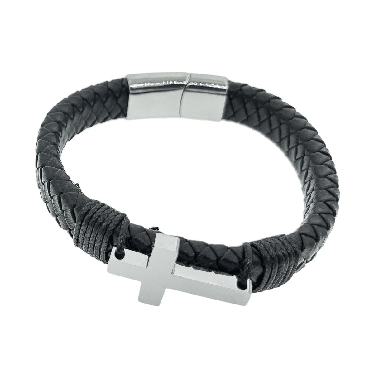 Pulsera Piel Cruz Acero