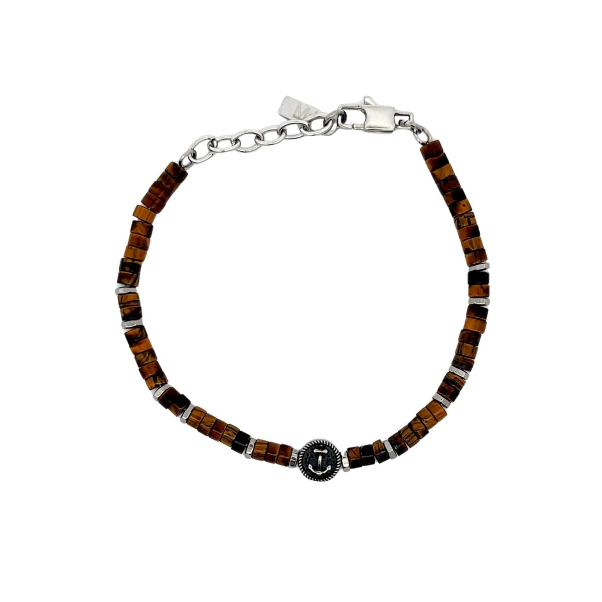 Pulsera Ojo Tigre Medalla Ancla