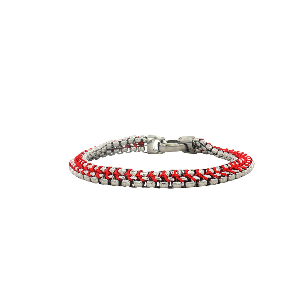 Pulsera Acero-Hilo Trenzado Rojo