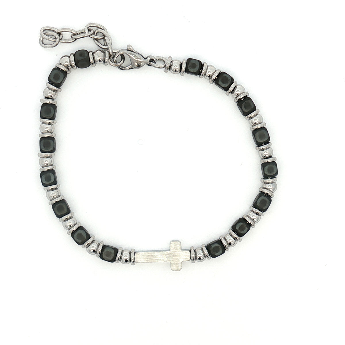 Pulsera Acero Hematita Cruz