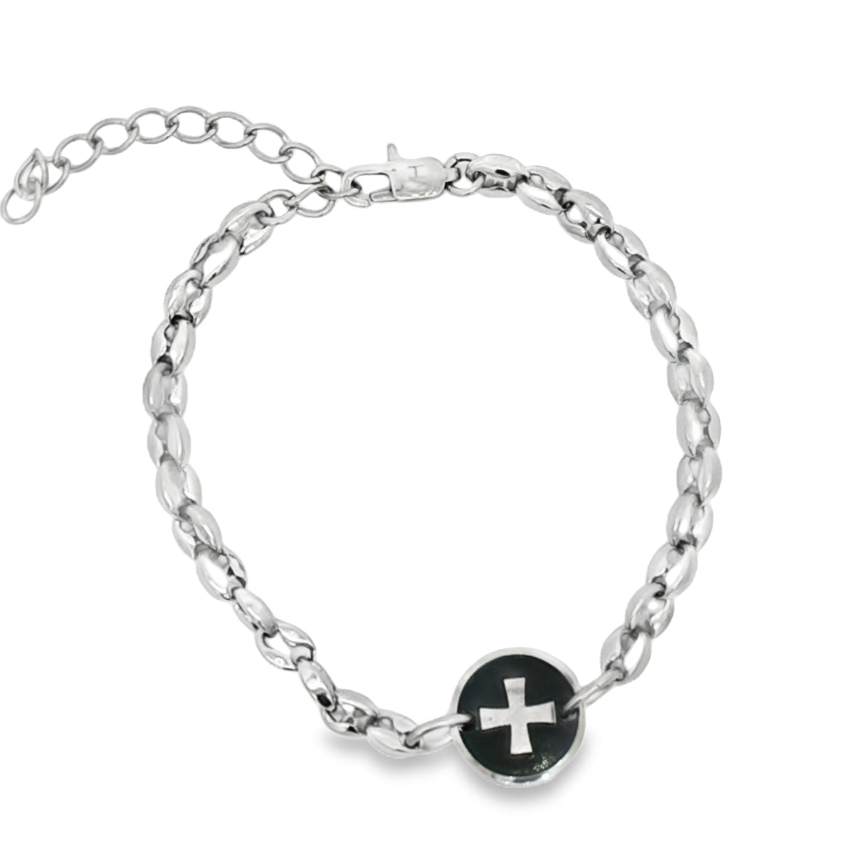 Pulsera Acero Con Medalla Cruz