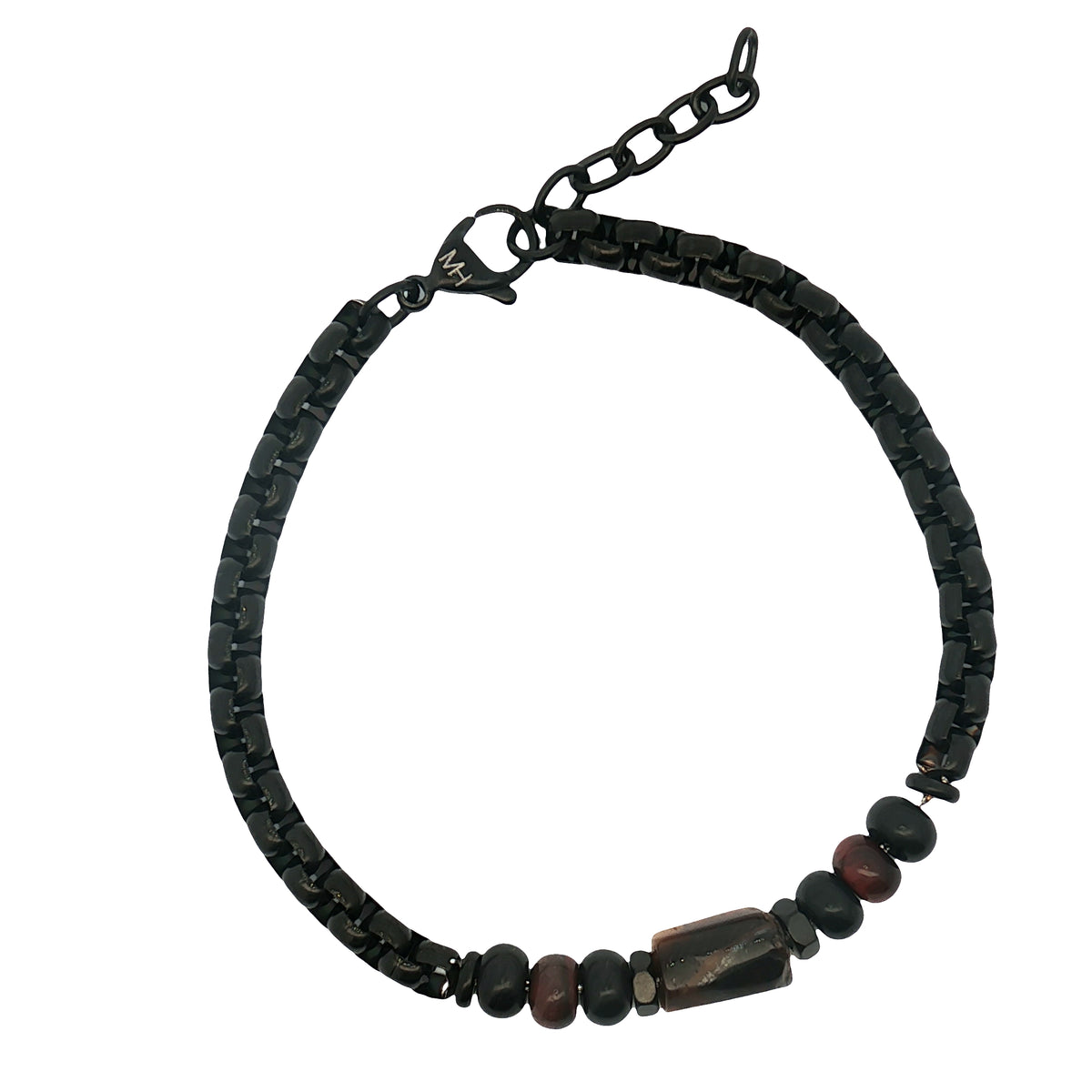 Pulsera Negra Acero Con Piedra
