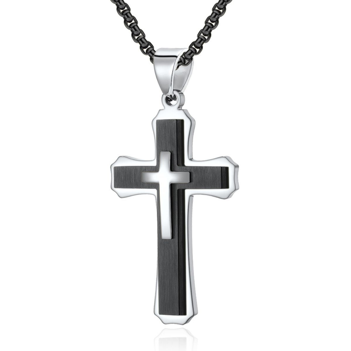 Cadena Cruz Acero Con Negro
