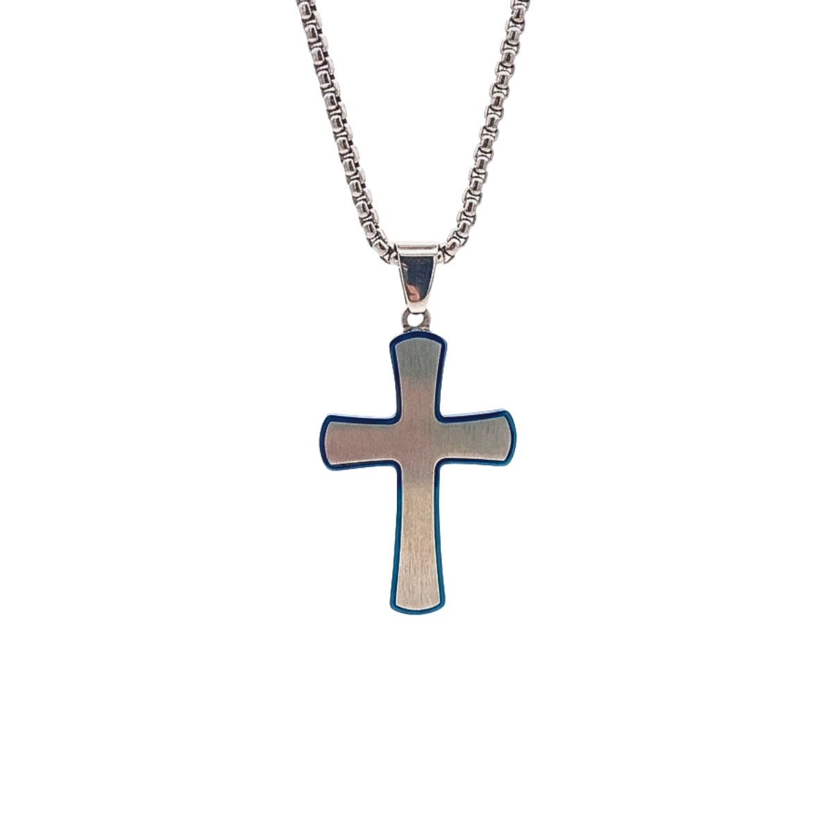 Dije Cruz De Acero Azúl Trenzada
