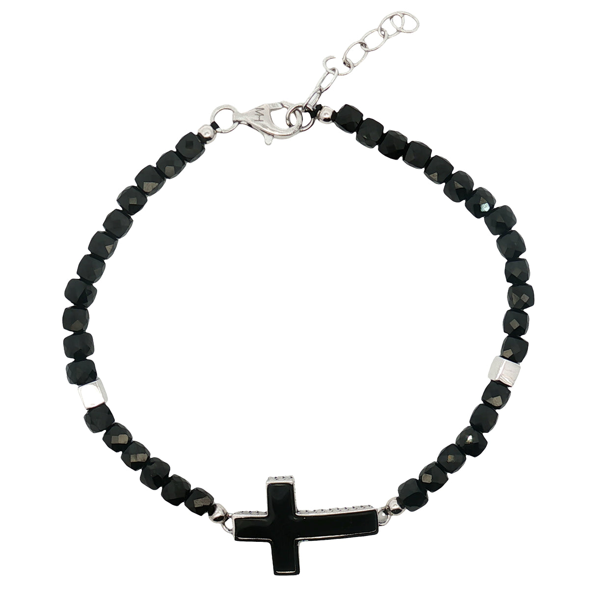Pulsera Piedra Con Plata Y Cruz Negra