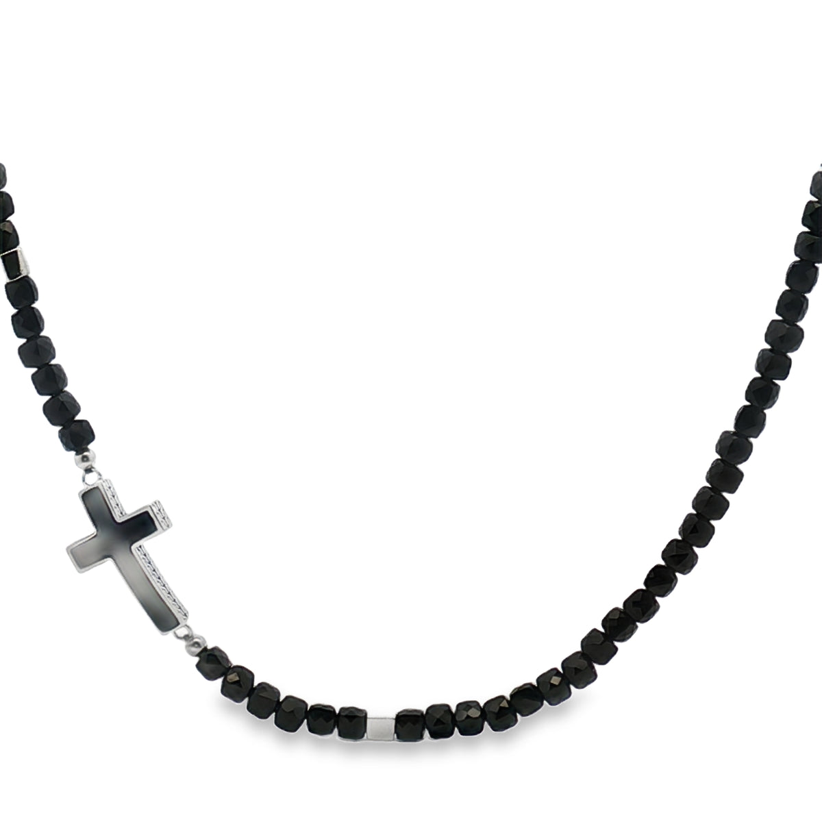 Collar Piedra Con Plata Y Cruz Negra