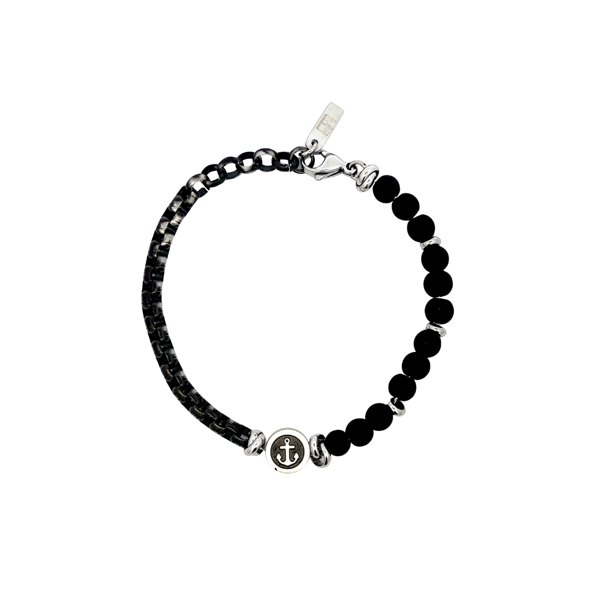 Pulsera Piedra Volcanica Medalla Ancla